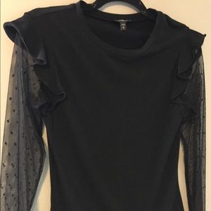 Express black shirt with ruffle and mesh sleeves